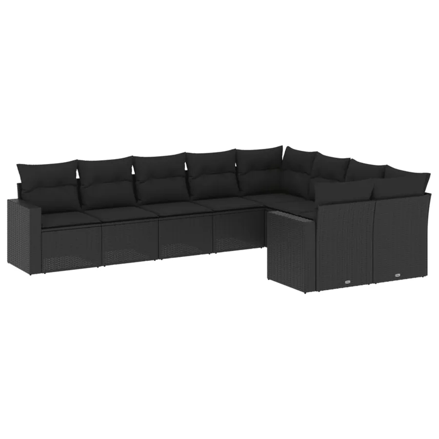 Salon de jardin 9 pcs avec coussins noir résine tressée - 2