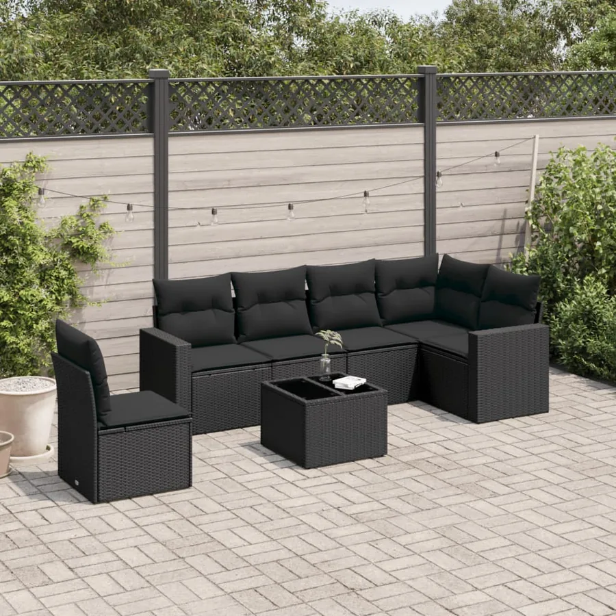 Salon de jardin 7 pcs avec coussins noir résine tressée 62 x 62 x 69 cm - 59,4 kg