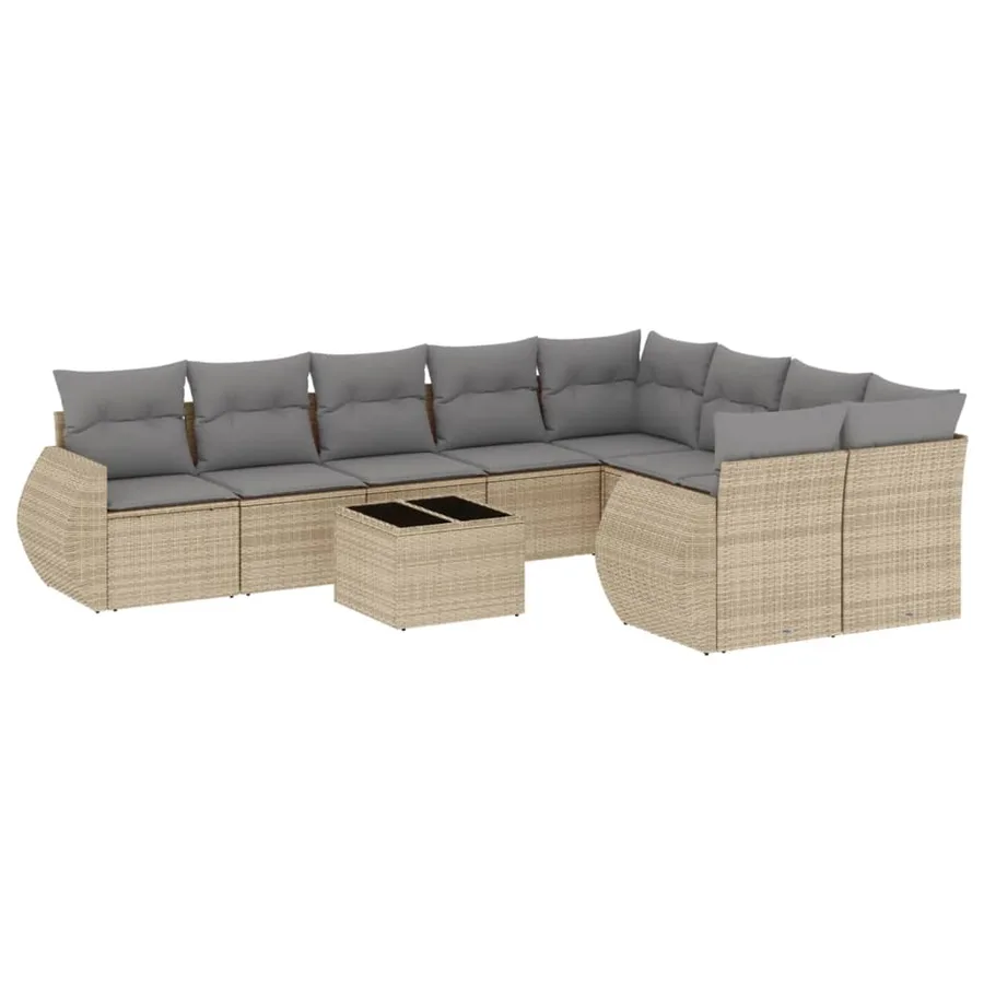 Salon de jardin avec coussins 10 pcs beige résine tressée - 2