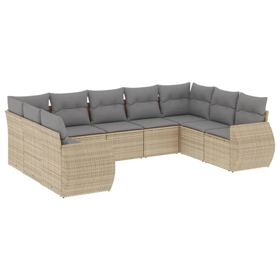 Salon de jardin avec coussins 9 pcs beige résine tressée - 2