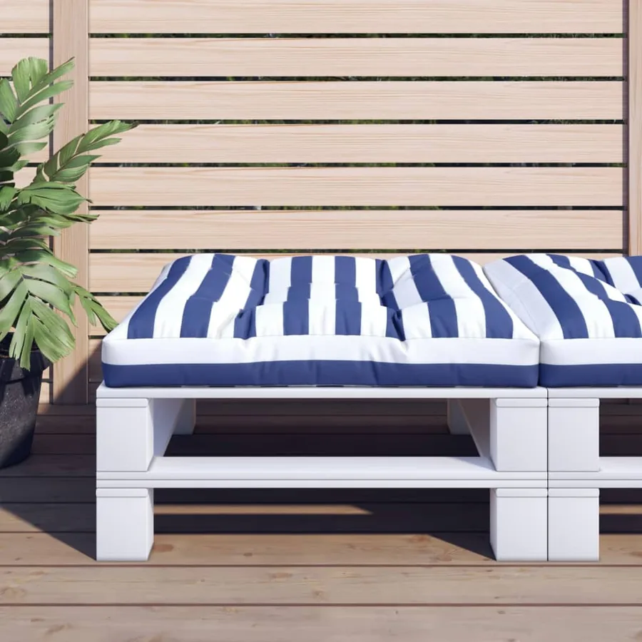 Coussin de palette rayures bleues et blanches 70x70x12 cm tissu