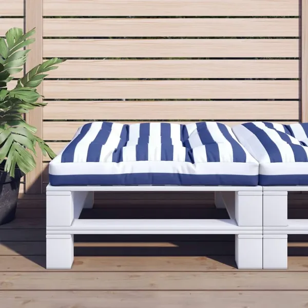 Coussin de palette rayures bleues et blanches 70x70x12 cm tissu