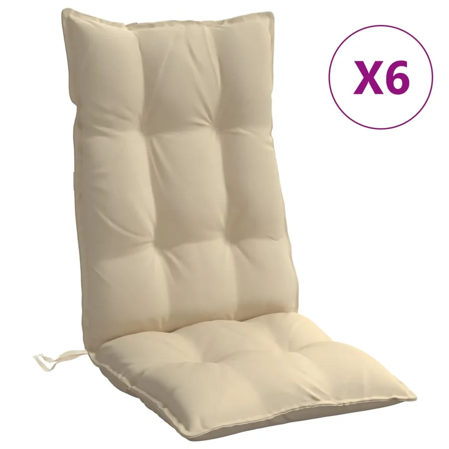 Coussins de chaise à dossier haut lot de 6 beige tissu oxford - 2