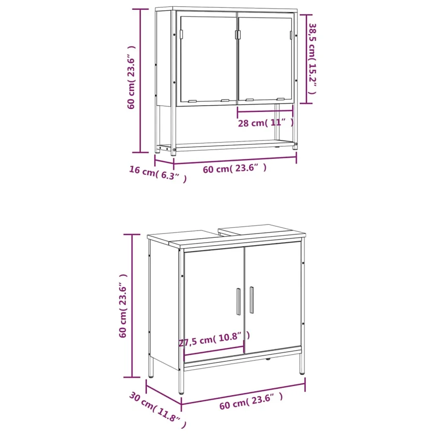 Ensemble de meubles salle de bain 2 pcs noir bois d'ingénierie - 12