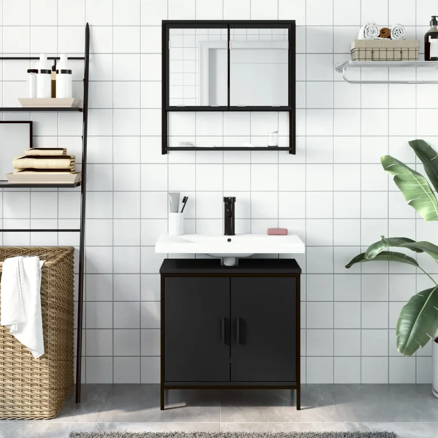 Ensemble de meubles salle de bain 2 pcs noir bois d'ingénierie - 3