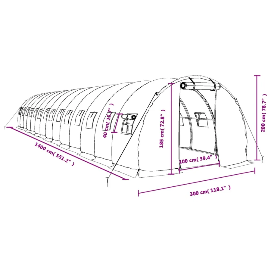 Serre avec cadre en acier blanc 42 m² 14x3x2 m - 12
