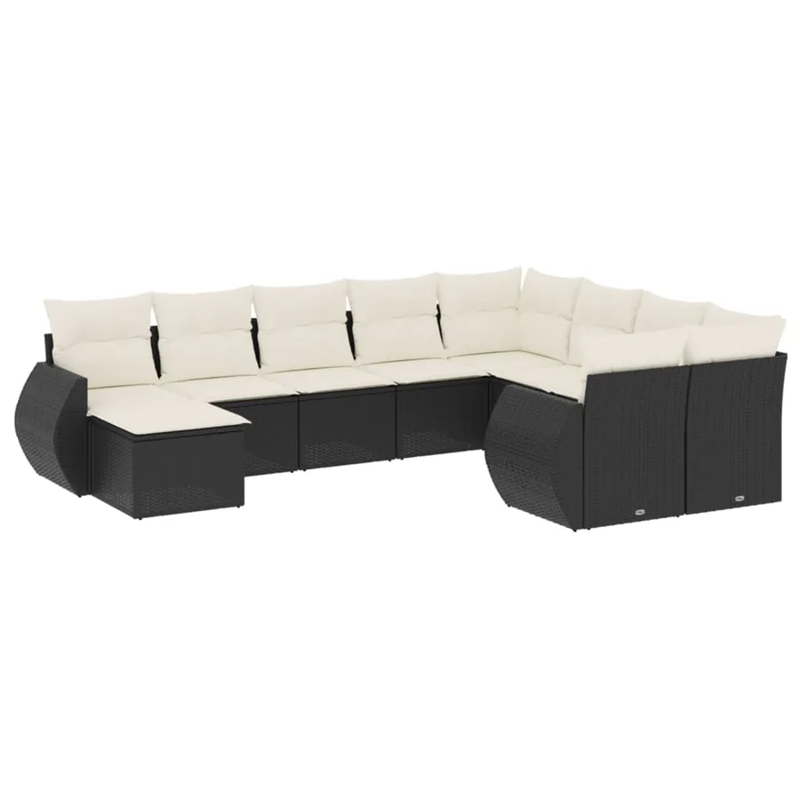 Salon de jardin 10 pcs avec coussins noir résine tressée - 2