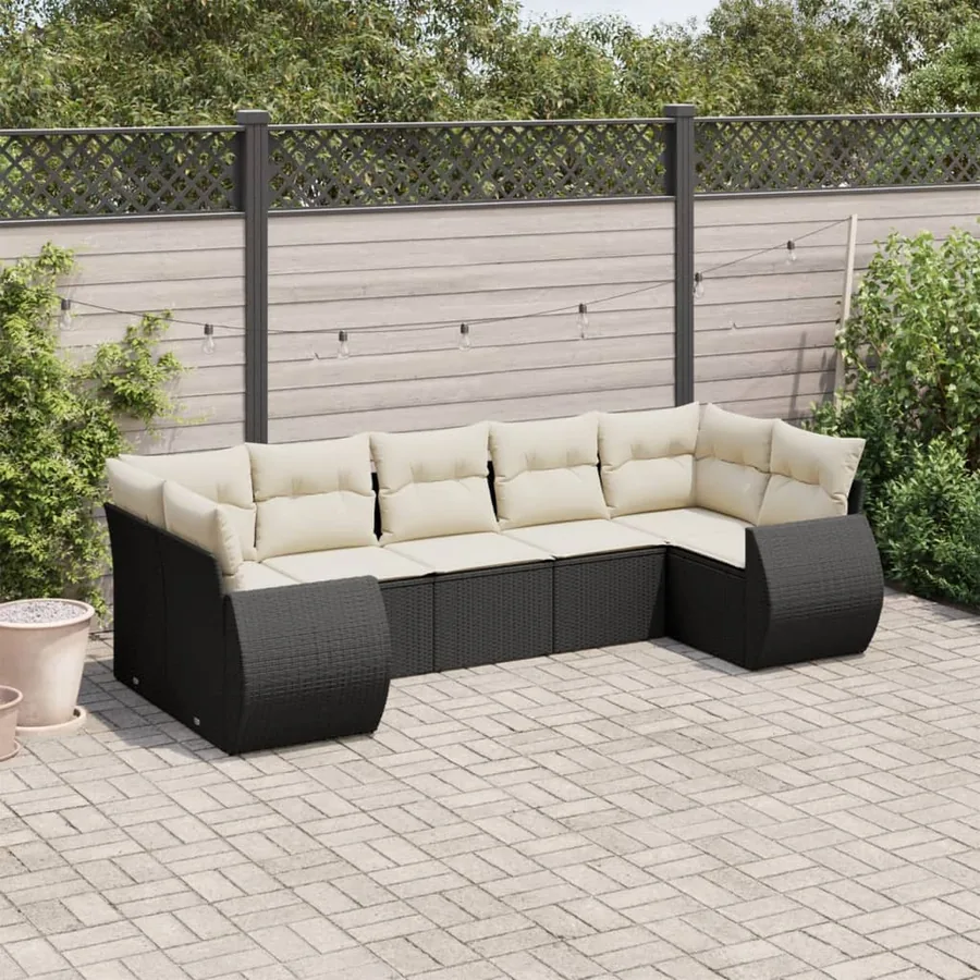 Salon de jardin 7 pcs avec coussins noir résine tressée 62 x 62 x 69 cm - 58,5 kg
