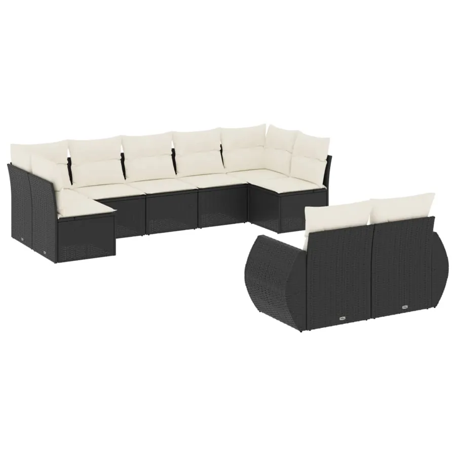 Salon de jardin 9 pcs avec coussins noir résine tressée - 2
