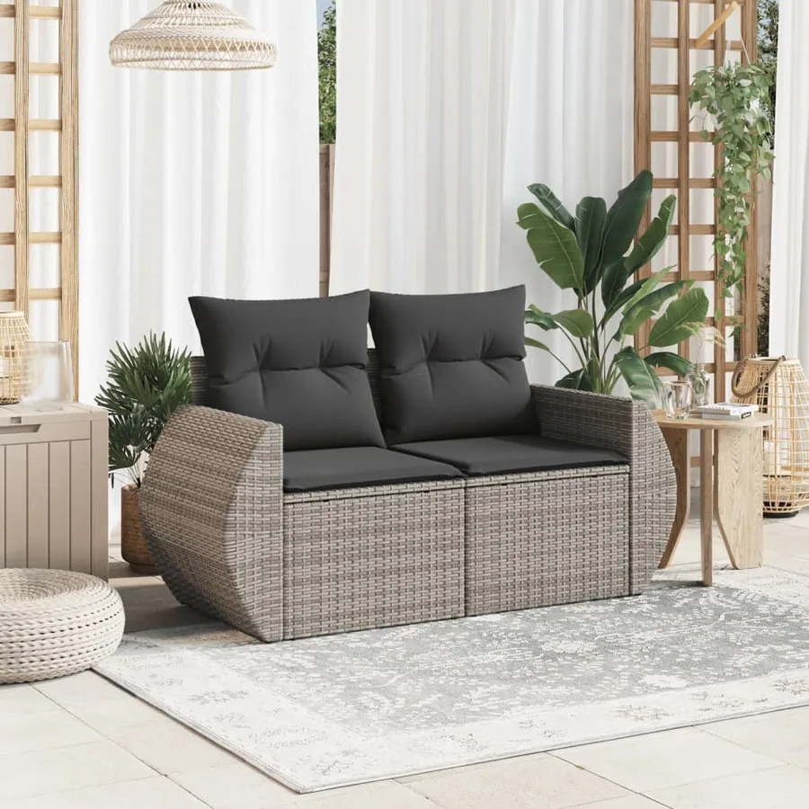 Canapé de jardin 2 places avec coussins gris résine tressée - 3