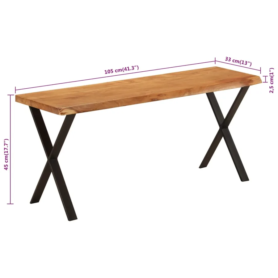 Banc avec bord vivant 105 cm bois d'acacia massif - 8