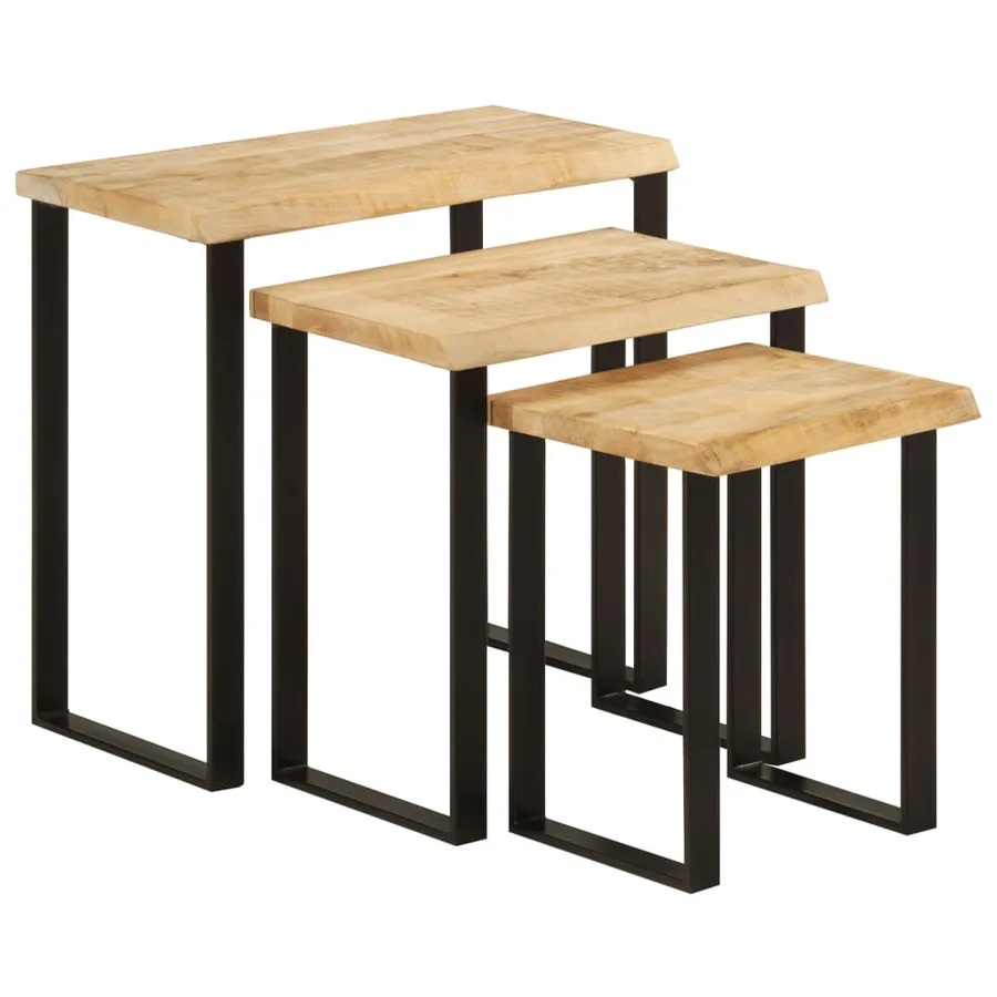 Tables gigognes 3 pcs avec bord vivant bois de manguier massif - 10