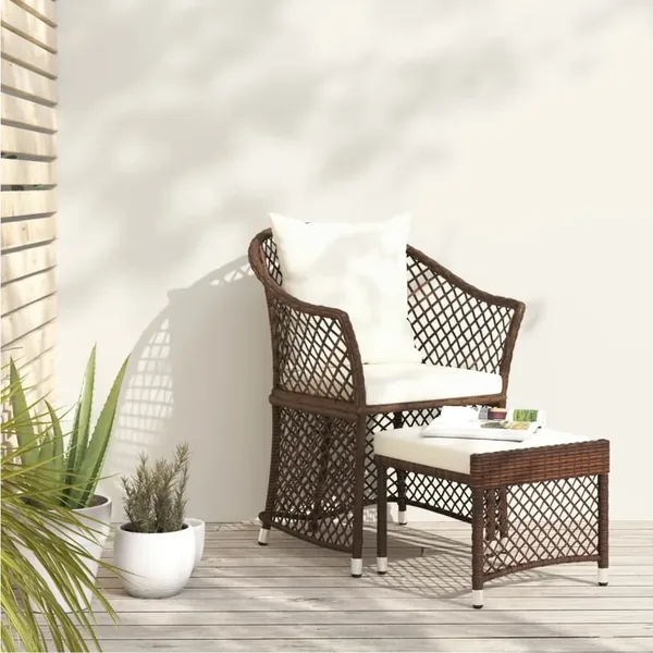 Salon de jardin 2 pcs avec coussins Marron Résine tressée