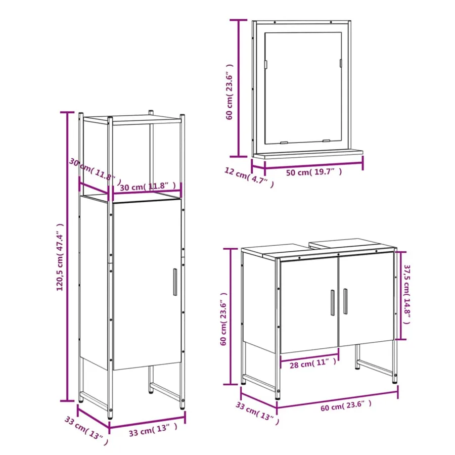 Ensemble d'armoires de salle de bain 3 pcs chêne fumé - 12