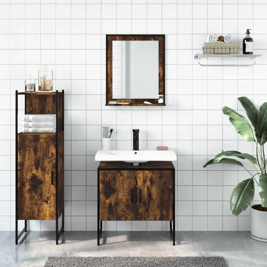 Ensemble d'armoires de salle de bain 3 pcs chêne fumé - 3