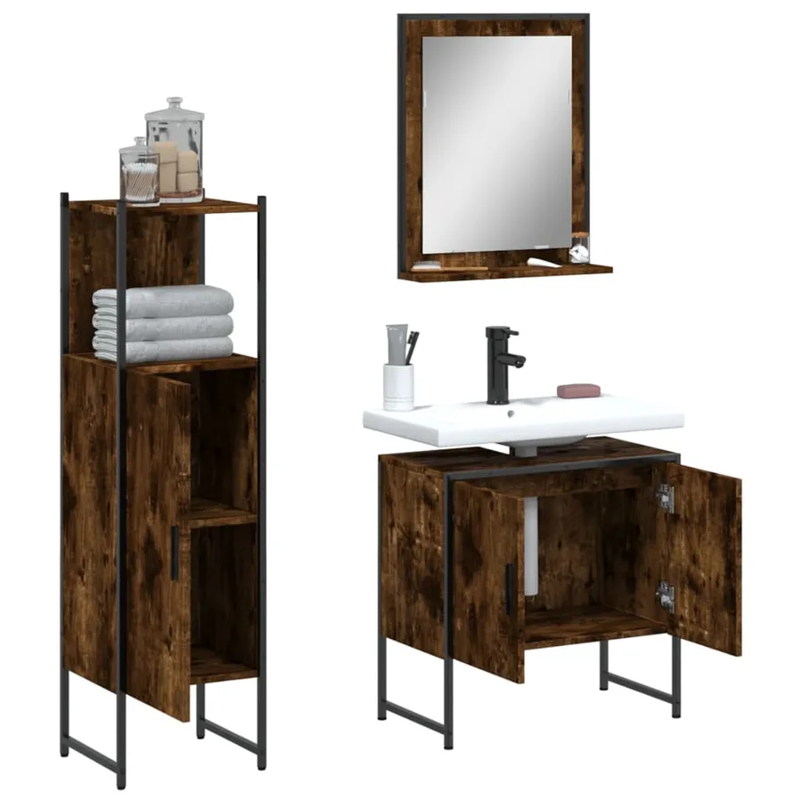 Ensemble d'armoires de salle de bain 3 pcs chêne fumé - 4