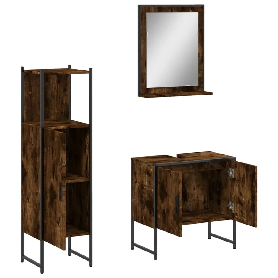Ensemble d'armoires de salle de bain 3 pcs chêne fumé - 5