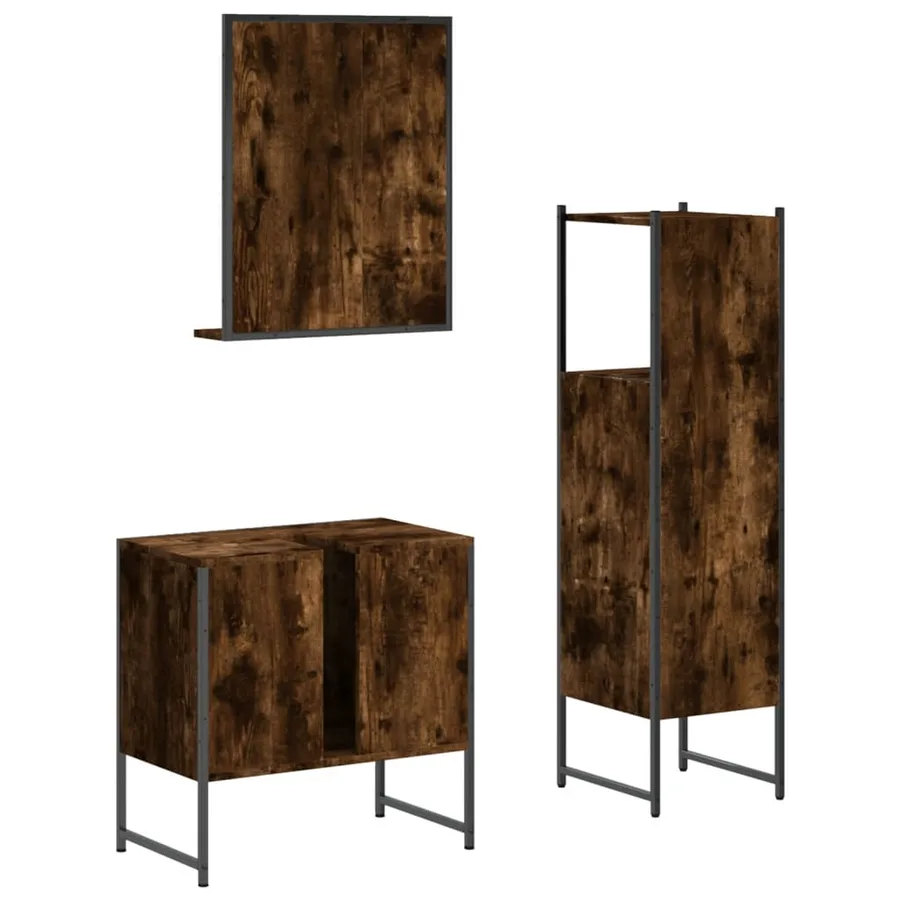 Ensemble d'armoires de salle de bain 3 pcs chêne fumé - 8