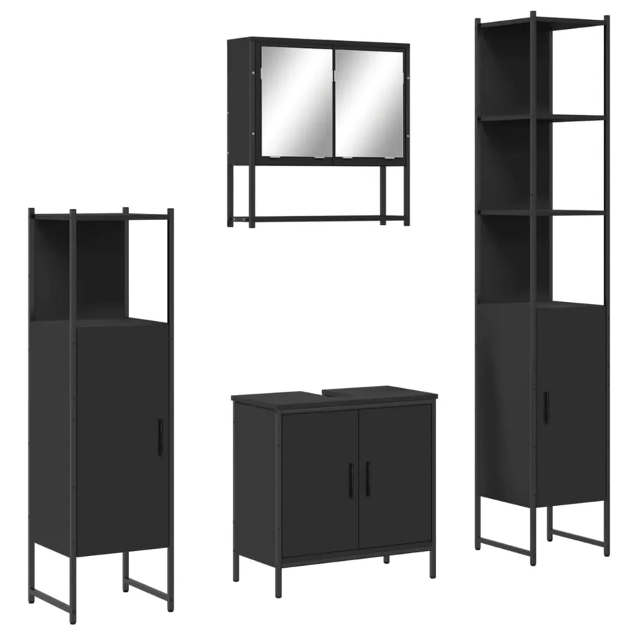 Ensemble de meubles salle de bain 4 pcs noir bois d'ingénierie - 2