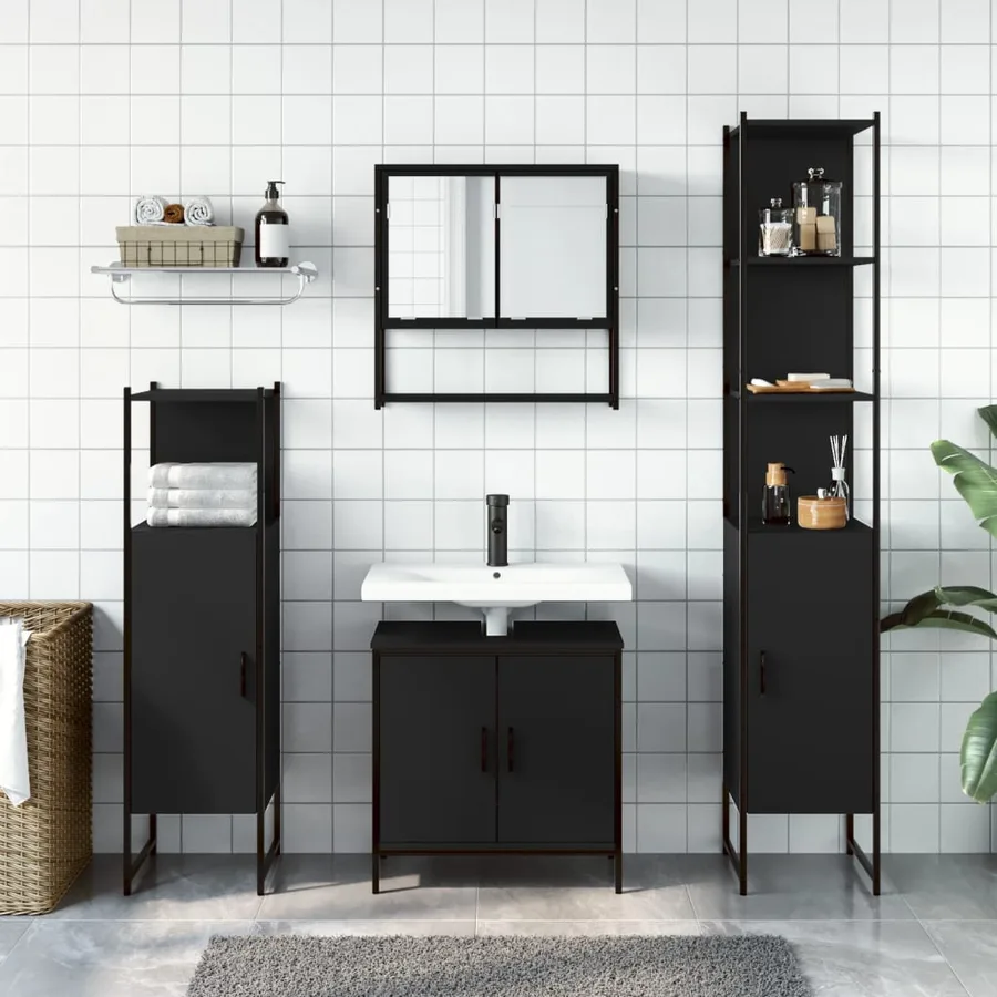 Ensemble de meubles salle de bain 4 pcs noir bois d'ingénierie - 3