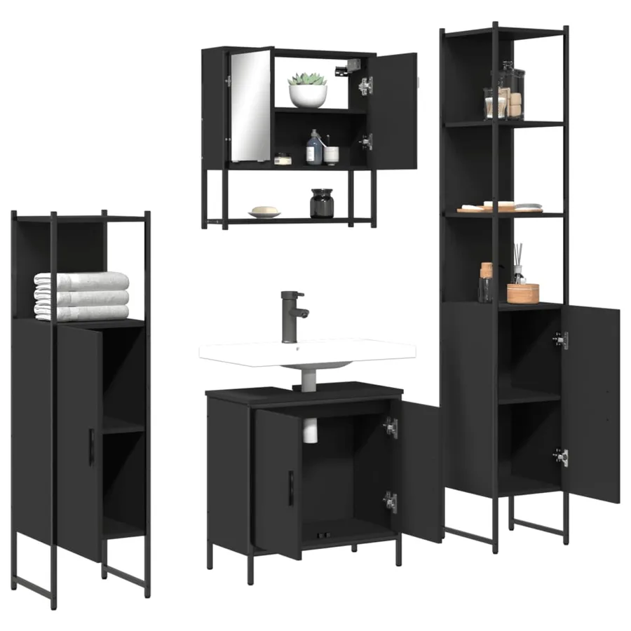 Ensemble de meubles salle de bain 4 pcs noir bois d'ingénierie - 4