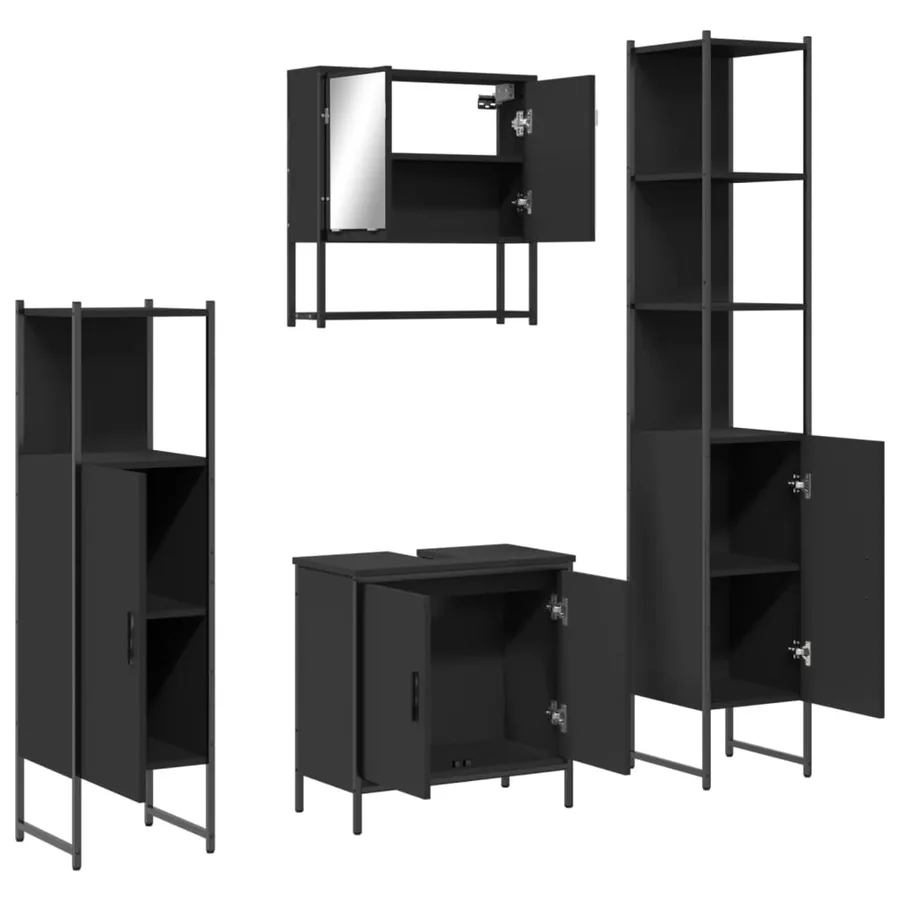 Ensemble de meubles salle de bain 4 pcs noir bois d'ingénierie - 5