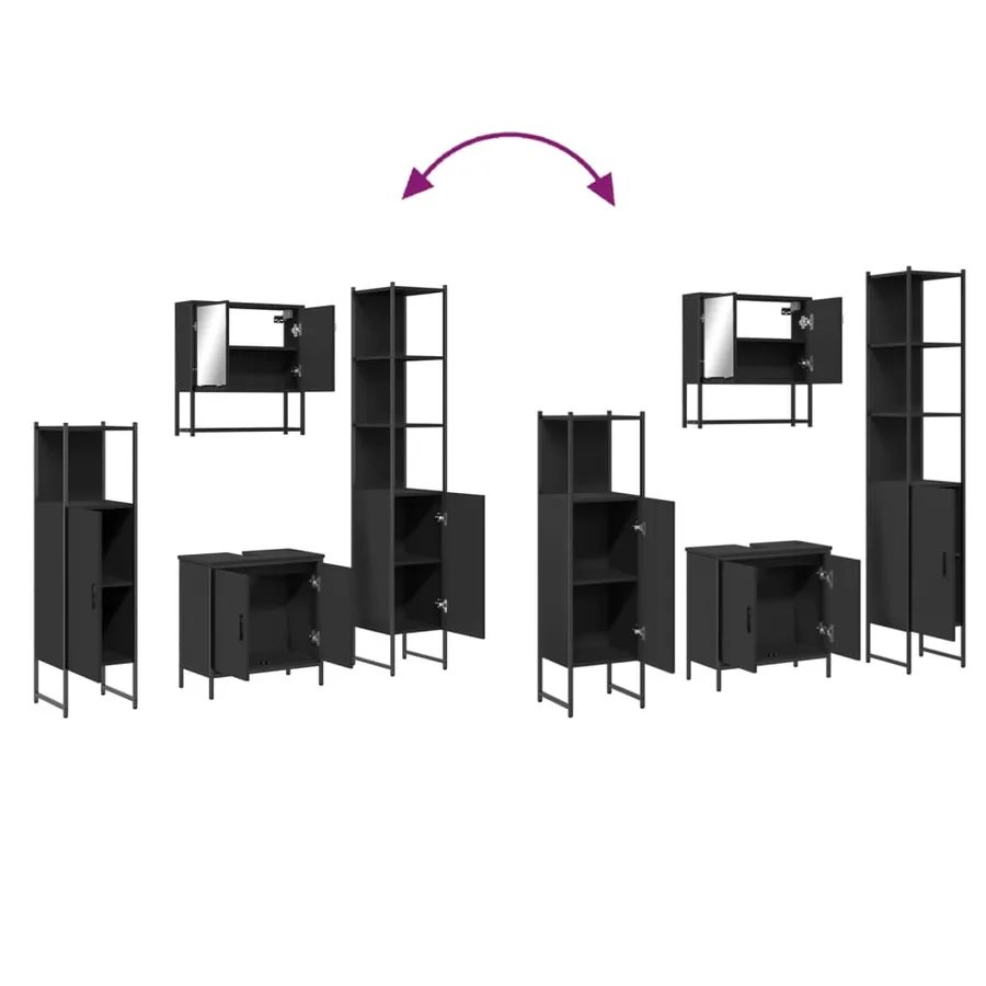 Ensemble de meubles salle de bain 4 pcs noir bois d'ingénierie - 9