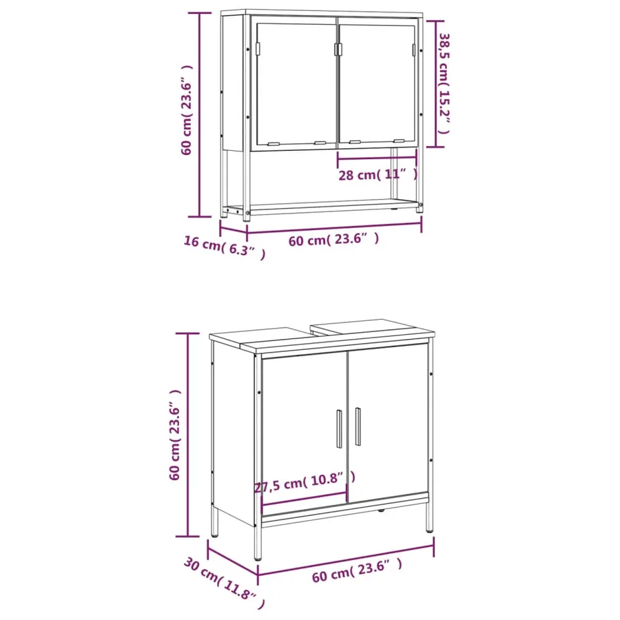 Ensemble de meubles de salle de bain 2 pcs Chêne fumé - 12