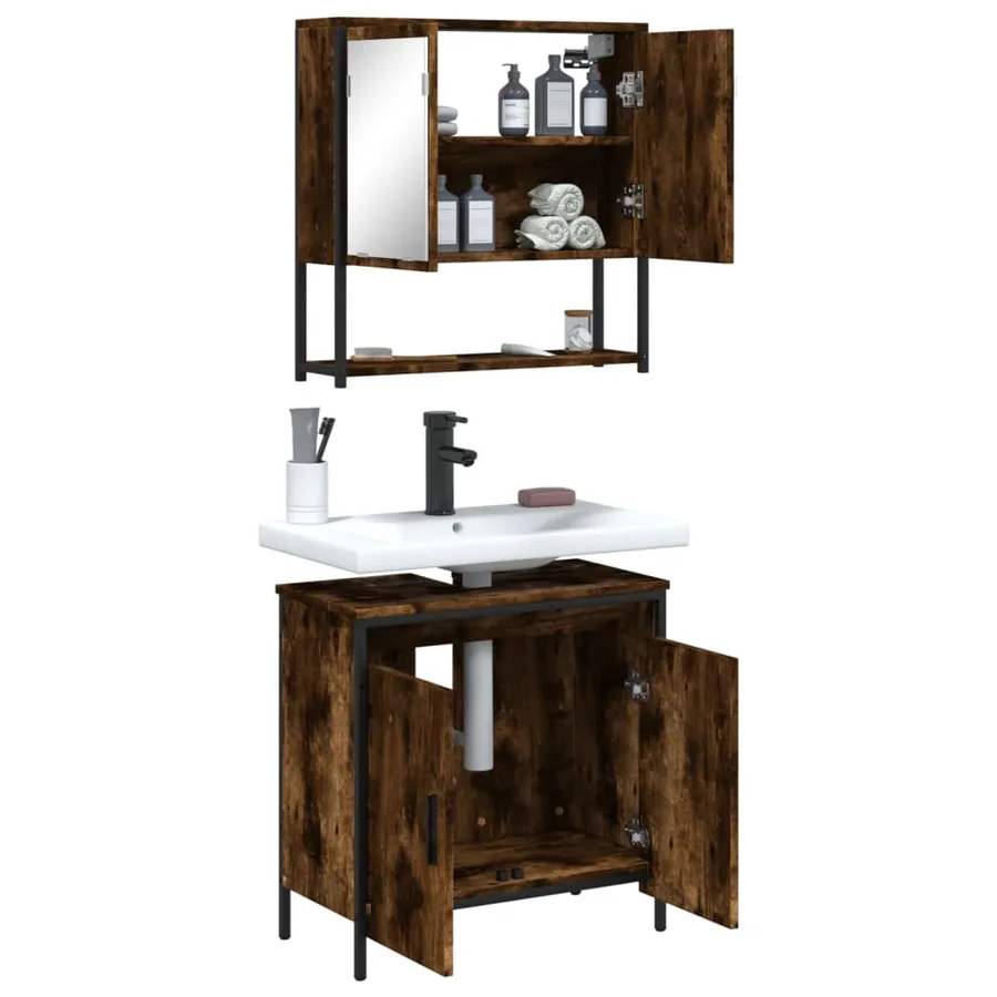 Ensemble de meubles de salle de bain 2 pcs Chêne fumé - 4