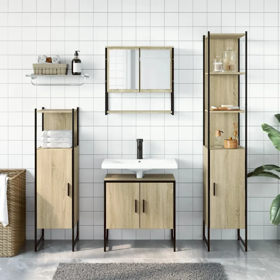 Ensemble de meubles de salle de bain 4 pcs Chêne fumé Bois - 4
