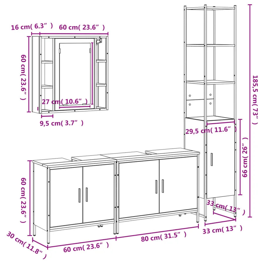 Ensemble d’armoires salle de bain 4 pcs noir bois d'ingénierie - 13