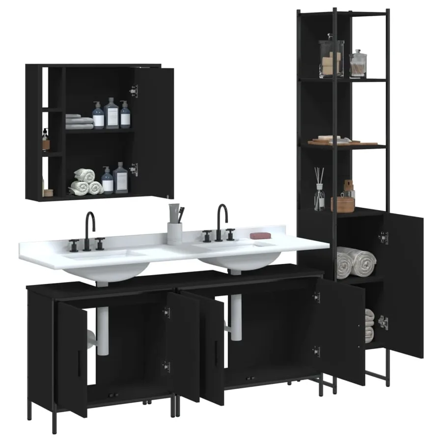 Ensemble d’armoires salle de bain 4 pcs noir bois d'ingénierie - 4