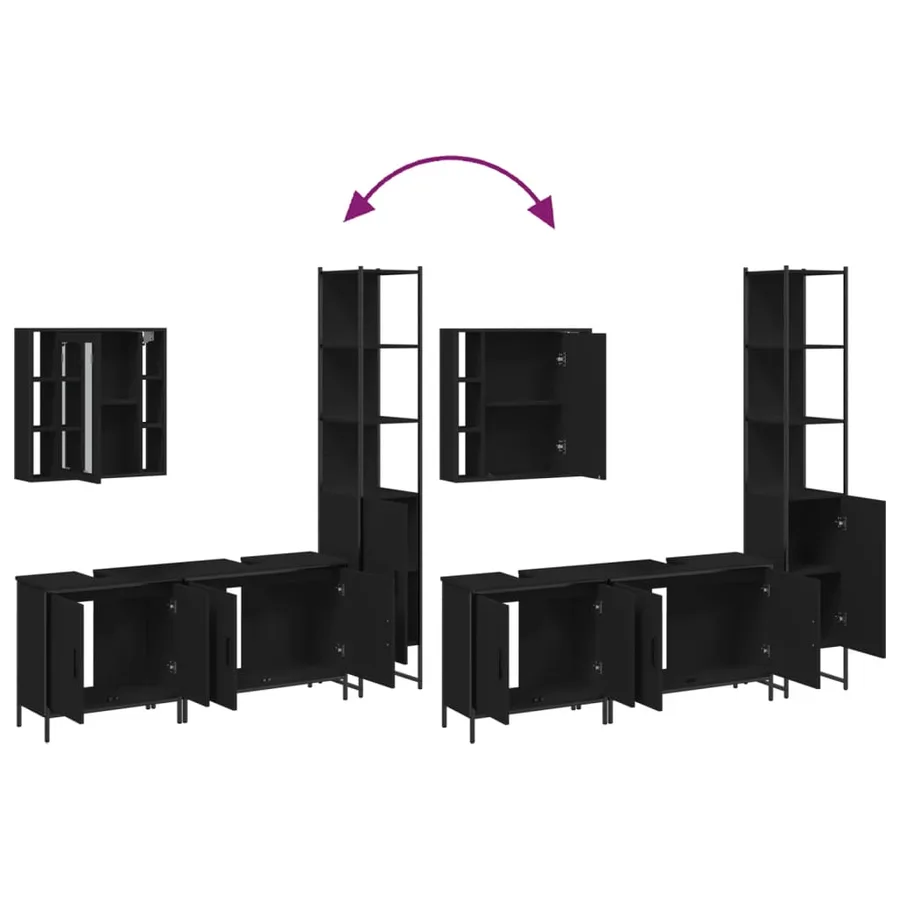 Ensemble d’armoires salle de bain 4 pcs noir bois d'ingénierie - 9
