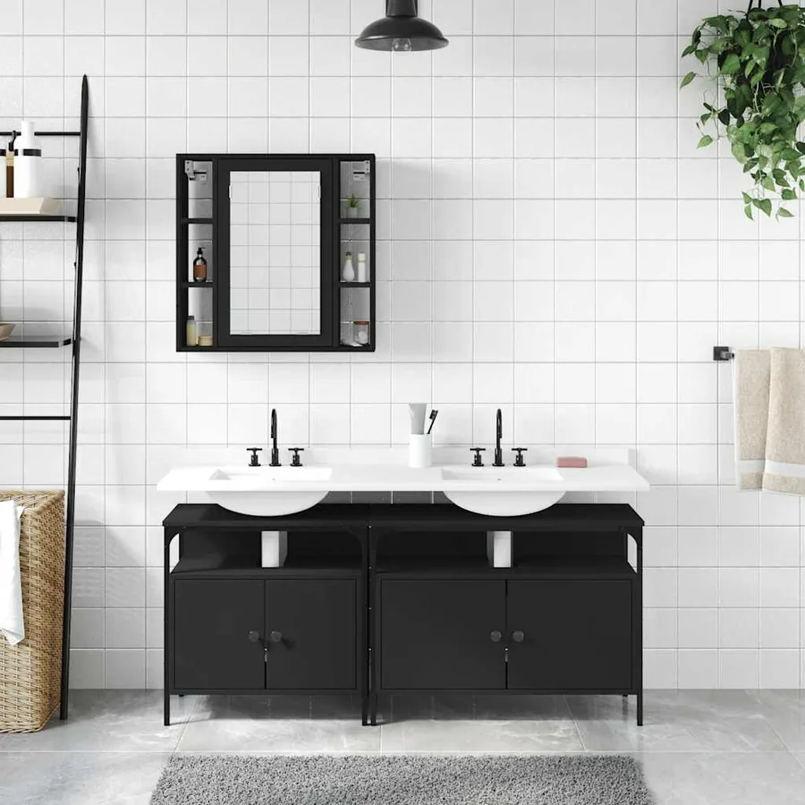 Ensemble d'armoires salle de bain 3 pcs noir bois d'ingénierie - 3