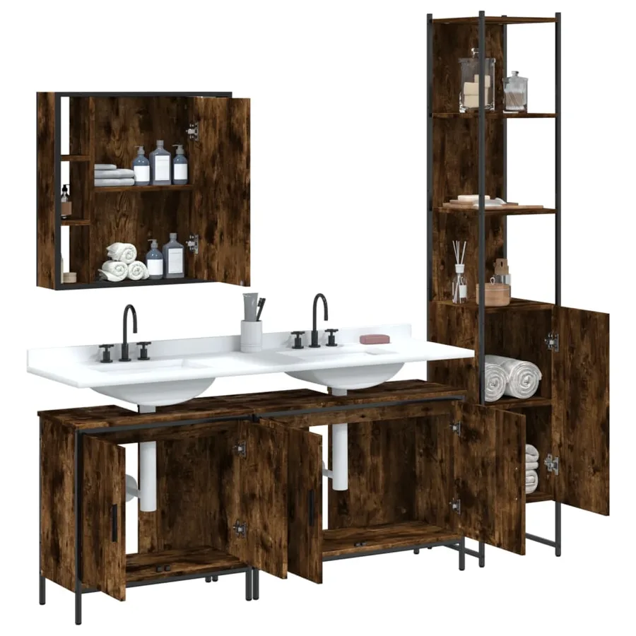 Ensemble d'armoires de salle de bain 4 pcs chêne fumé - 4
