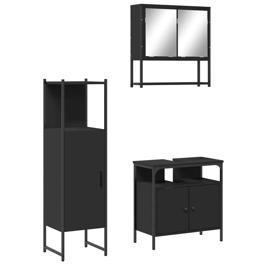 Ensemble de meubles salle de bain 3 pcs noir bois d'ingénierie - 2