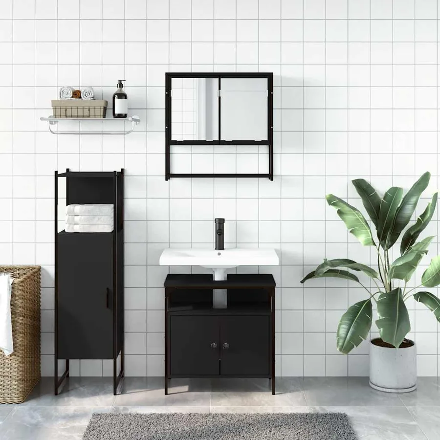 Ensemble de meubles salle de bain 3 pcs noir bois d'ingénierie - 3