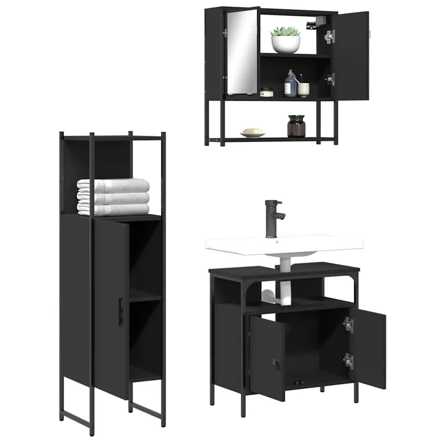 Ensemble de meubles salle de bain 3 pcs noir bois d'ingénierie - 4
