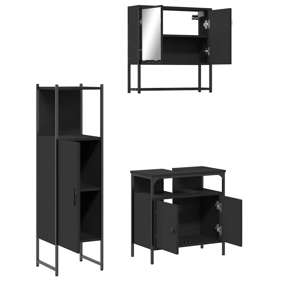 Ensemble de meubles salle de bain 3 pcs noir bois d'ingénierie - 5