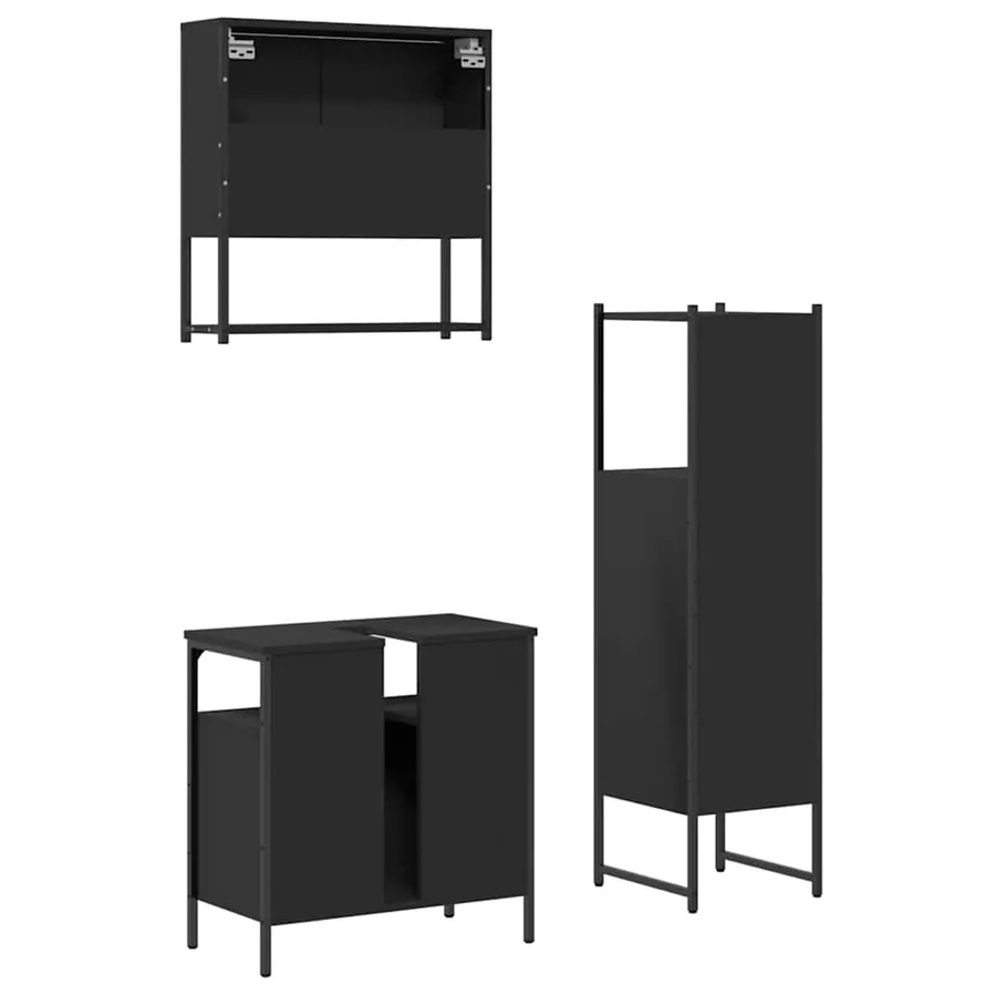 Ensemble de meubles salle de bain 3 pcs noir bois d'ingénierie - 8