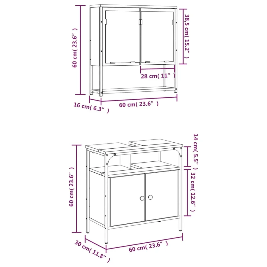 Ensemble de meubles salle de bain 2 pcs noir bois d'ingénierie - 12