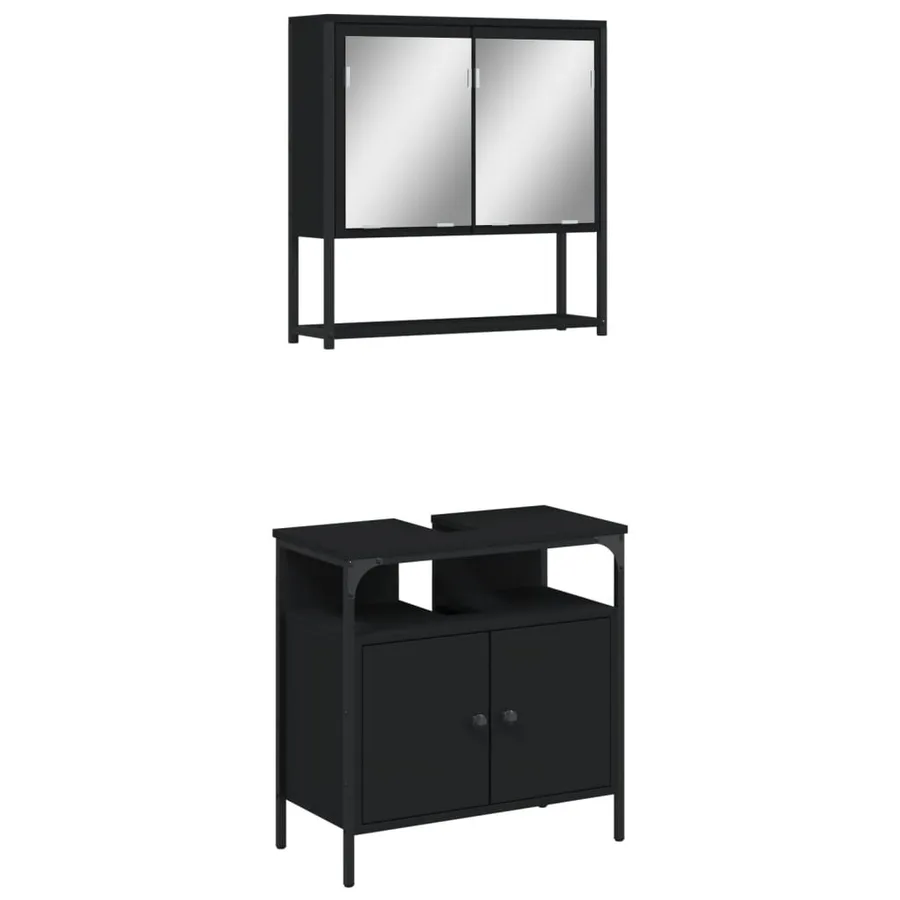 Ensemble de meubles salle de bain 2 pcs noir bois d'ingénierie - 2