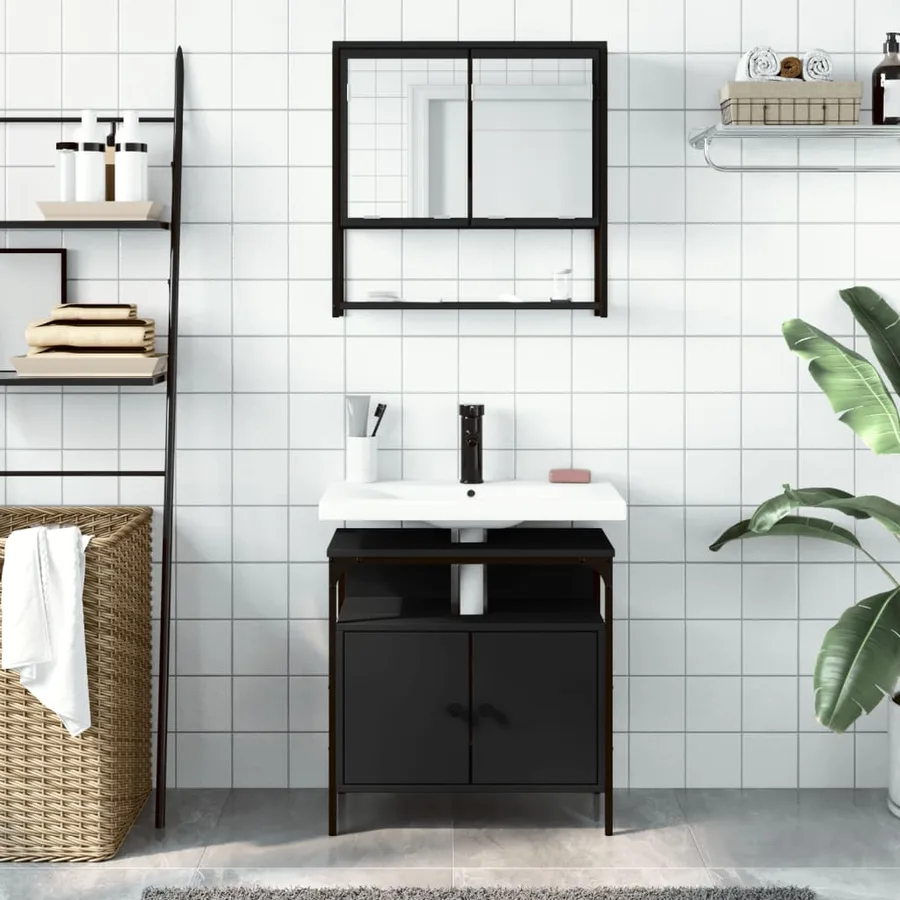 Ensemble de meubles salle de bain 2 pcs noir bois d'ingénierie - 3