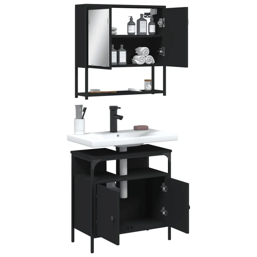 Ensemble de meubles salle de bain 2 pcs noir bois d'ingénierie - 4