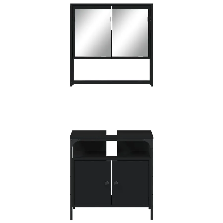 Ensemble de meubles salle de bain 2 pcs noir bois d'ingénierie - 5