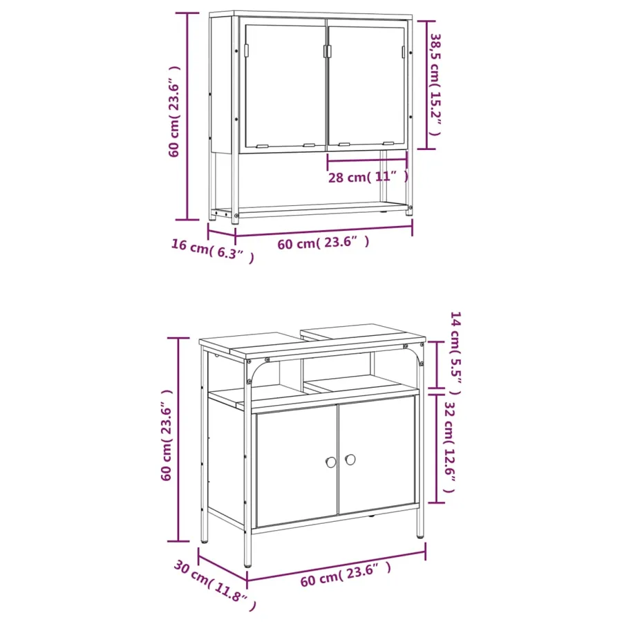 Ensemble de meubles de salle de bain 2 pcs Chêne fumé - 12