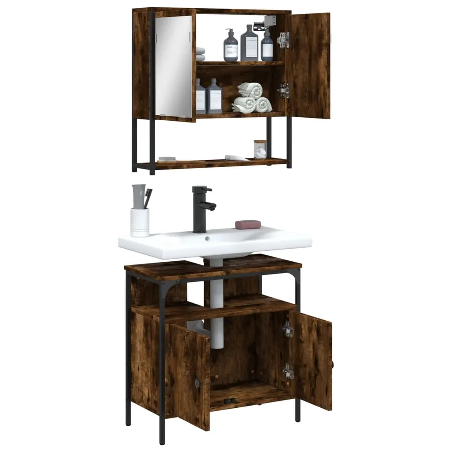Ensemble de meubles de salle de bain 2 pcs Chêne fumé - 4