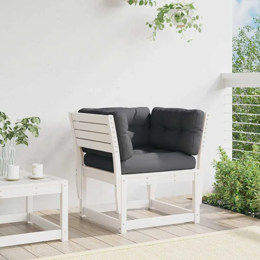 Canapé de jardin accoudoir avec coussins blanc bois massif pin - 3