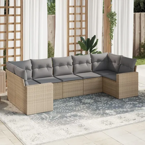 Salon de jardin avec coussins 7 pcs beige résine tressée