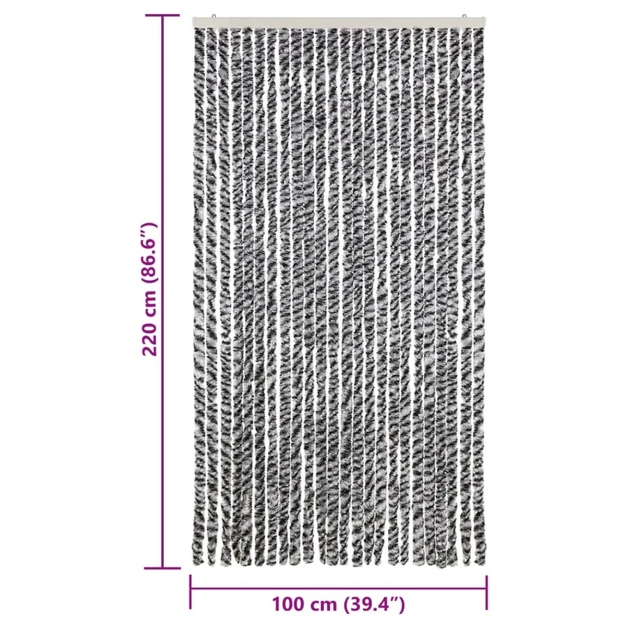 Rideau anti-mouches gris et noir et blanc 100x220 cm chenille - 7